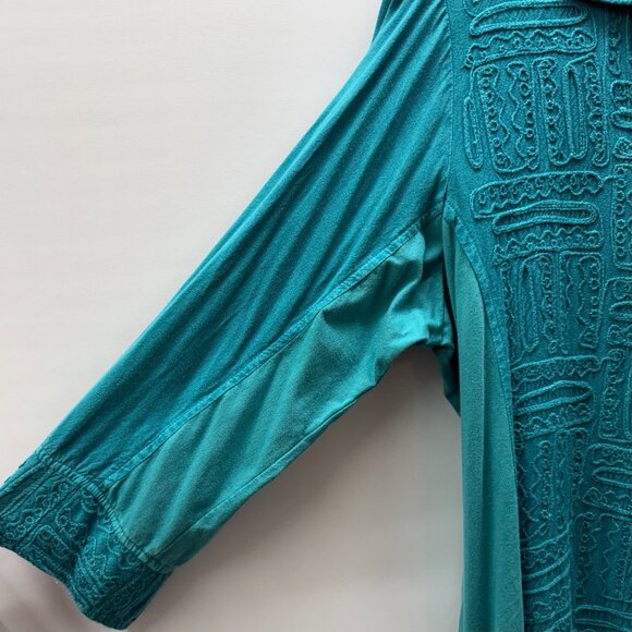 Parsley and Sage Size L Tunic Top 3/4-Sleeve Button-Up Embroidered Teal Blue - Picture 3 of 6